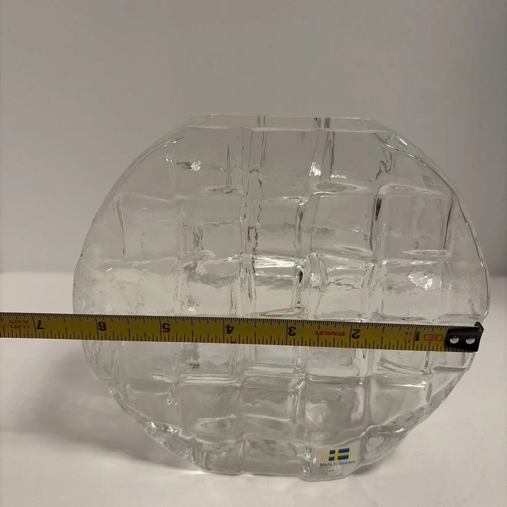 Swedish Mid Century Modern Handblown Textured Vase Round Clear
